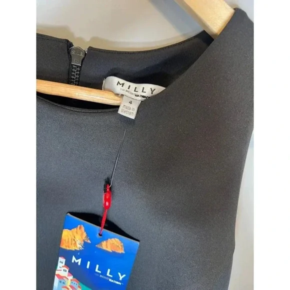 MILLY black shift dress pencil dress career modest holiday party size 4 MIDI - Picture 3 of 6